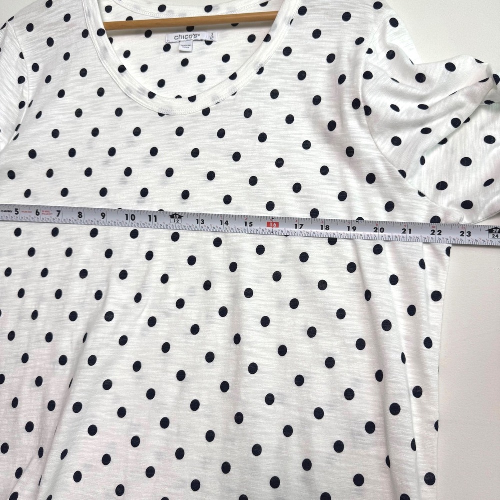 Chicos Polka Dot Slub Knit Top Womens 3 XL White Black 3/4 Sleeve Scoop Neck - Picture 6 of 6